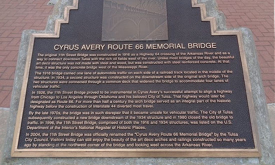 Historic Marker for the Cyrus Avery Route 66 Memorial Bridge