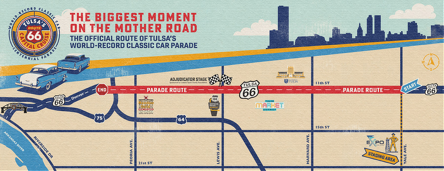 Map of the Route 66 Capital Cruise in Tulsa, Oklahoma in May of 2026