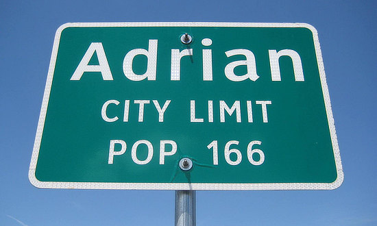 City Limit sign in Adrian, Texas ... Population 166