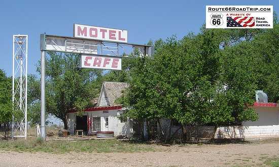 The State Line Motel and Cafe in Glenrio on Historic Route 66, looking west towards New Mexico