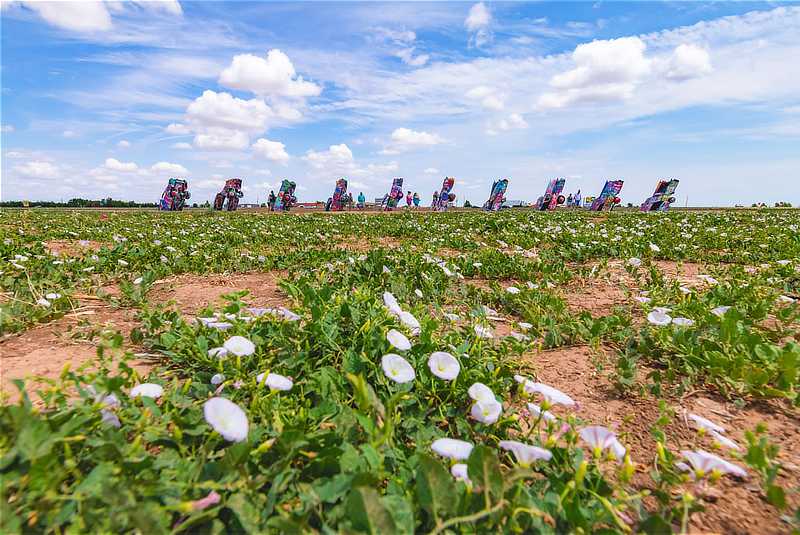 The Cadillac Ranch on Interstate 40 just west of Amarillo, Texas