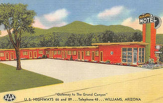 Highlander Motel in Williams, Arizona on U.S. Highways 66 and 89 ... Telephone 48