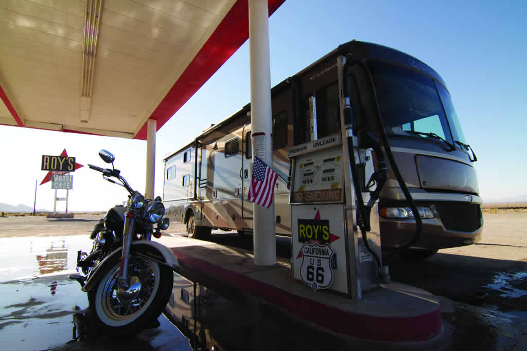 Time for a stop on a hot day of bike riding ... Roy's Motel and Cafe in Amboy, California