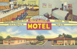 Skyline Motel, west of the city on U.S. Highway 66, Amarillo, Texas