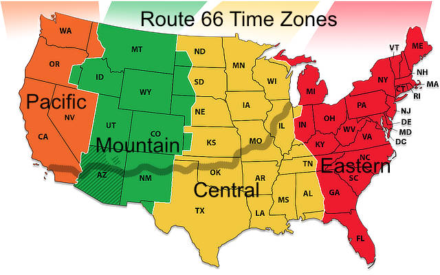 Route 66 time zones map